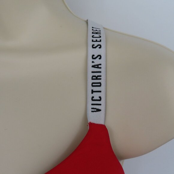 Victorias Secret 38DDD T Shirt Lightly Lined Demi Bra Red Underwire Logo Straps - Picture 5 of 16